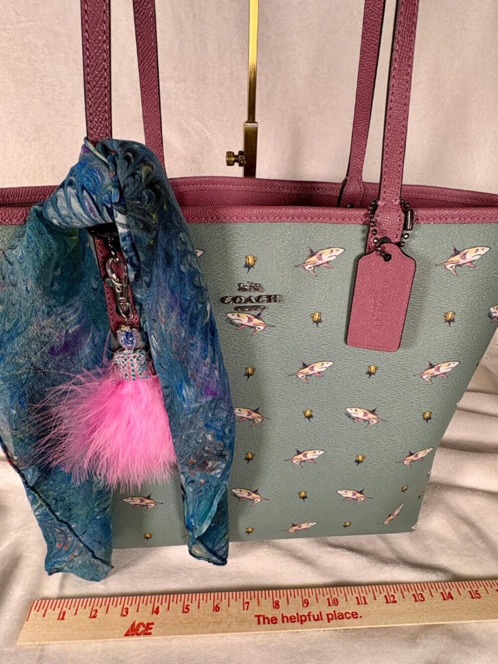 Coach Reversible City Tote with Shark Print, Scarf and Charm - Picture 11 of 12